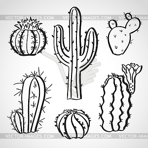 Ink style sketch set - cactus set - vector image