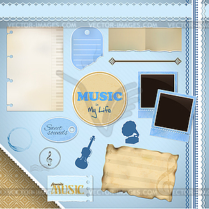 Scrapbooking Set: I love music - stock vector clipart