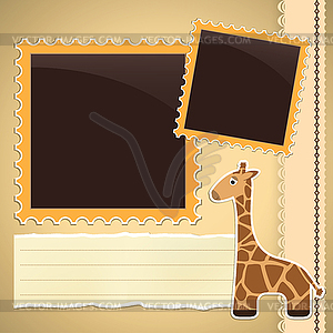 Photo album page with giraffe - vector clip art