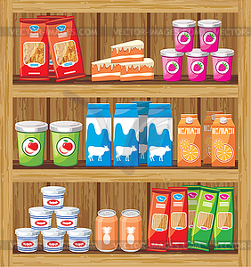 Супермаркет. Полки с продуктами питания - векторный клипарт / векторное изображение