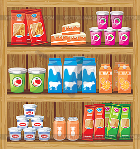 Supermarket. Shelfs with food - vector image