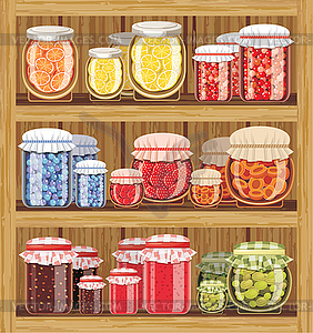 Store shelves with jam - vector image