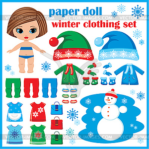 Paper doll with winter clothes set - royalty-free vector image