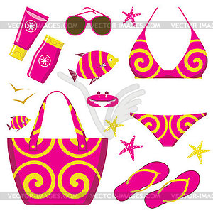 Fashionable set with swimming suit - vector image