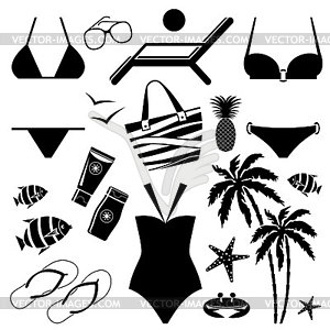 Set of icons with swimming suits - vector clipart