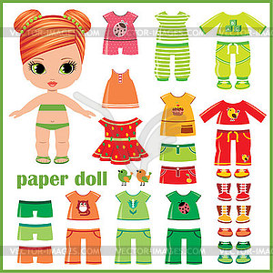 Paper doll with clothes set - vector image