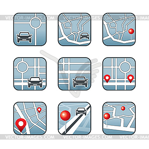 City map with GPS icons - vector clip art