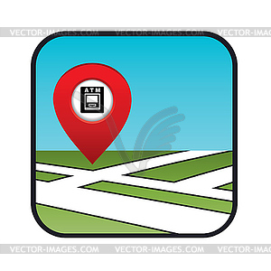 Street map icon with pointer ATM - vector image
