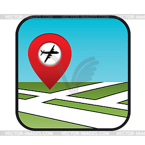 Street map icon with pointer airport - vector image