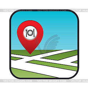 Street map icon with pointer restaurant - vector clipart