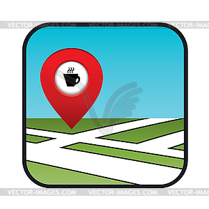 Street map icon with pointer coffee shops, cafes - vector image