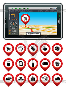 GPS navigator with pointer supermarket - vector clip art