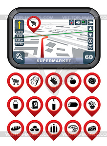 GPS navigator with pointer supermarket - vector clipart