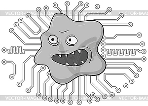 Dangerous evil computer virus. Comic - vector clipart