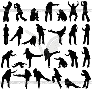 Silhouettes set - women fighting - vector clipart