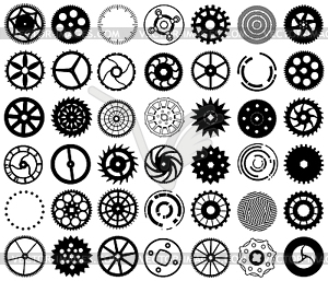 Set of silhouettes of gears and other round objects - vector clipart / vector image