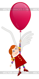 Redhaired girl flying on balloon - vector clipart / vector image