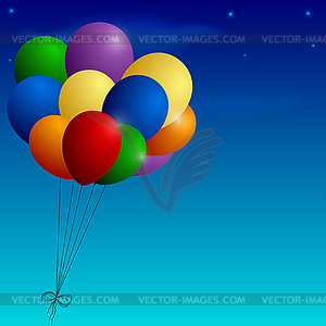 Bunch of colorful balloons on blue sky - vector image