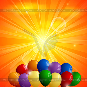 Abstract orange background with sun and balloons - vector clipart