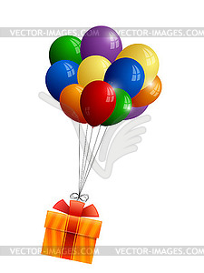 Bunch of balloons and gift - vector clipart