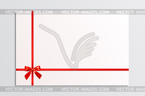 White blank card with red bow and ribbons. Design - vector clipart