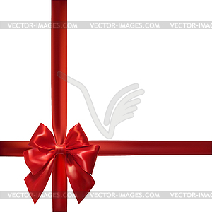 Red silk bow with ribbons and place for text. Desig - vector image