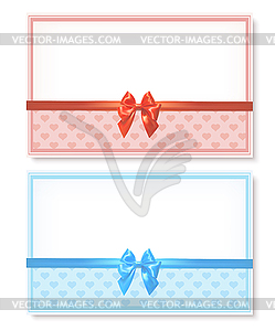 Set of greeting cards with bows of satin ribbons an - vector image