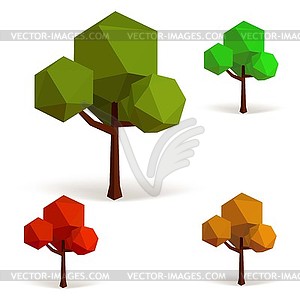 Set of trees in low poly style - vector image