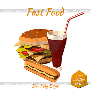 Set of fast food: hamburgers, hot dog with - vector image