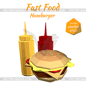 Гамбургер и соусом: горчицу, кетчуп назад - цветной векторный клипарт