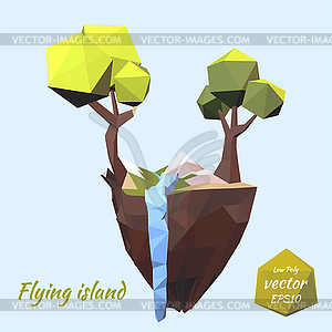 Island with mountains, tree and falling mountain - vector clipart