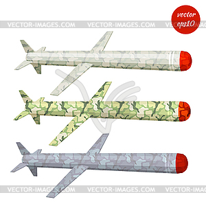 Set cruise missile khaki . Low poly - stock vector clipart