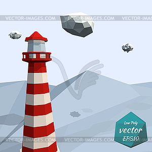 Banner with lighthouse in sea - vector clipart