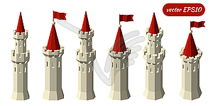 Set towers . Kingdom. Low poly style - royalty-free vector image