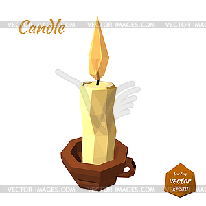 Candle in cup and bright flame - vector image