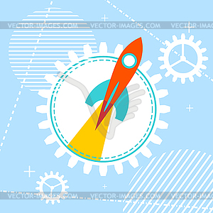 Blue technology background with rocket at start. - vector clip art