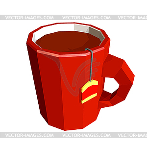 Red cup with tea bag . Low poly styl - vector clipart