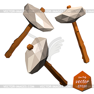 Ancient stone ax with wooden handle on white - stock vector clipart