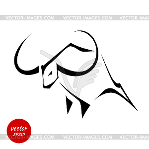 Silhouette of bull with huge horns - color vector clipart