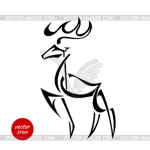 Silhouette of deer with large antlers - vector clip art