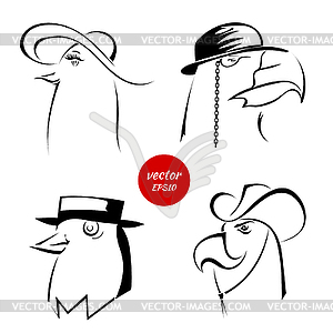 Set of sketches of various characters silhouettes o - vector clipart