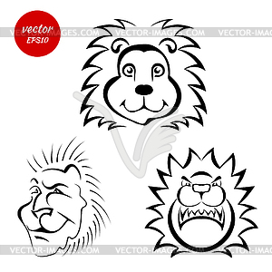 Set of sketches of muzzle of lion back - vector clipart