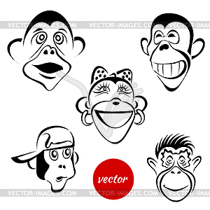 Set of sketches monkey in different images b - vector clipart