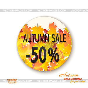 Round banner with SALE and leaves - vector clip art