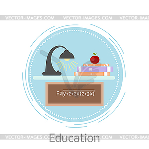 Table lamp and textbooks. Flat icons education. - vector clip art