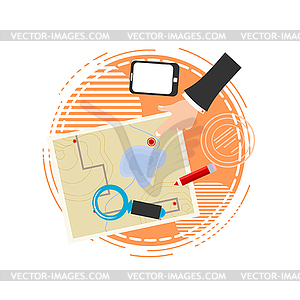 Flat design elements travel. Location on map. - royalty-free vector clipart