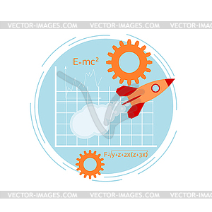 Banner with rocket. Startup. Flat style.  - vector clipart