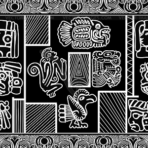 Black and white seamless pattern with Fish, Monkey - vector image