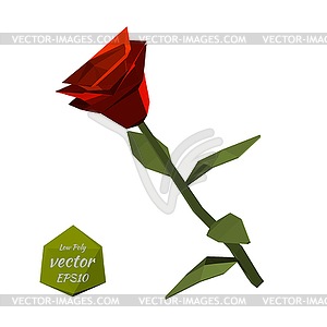 Red Rose in style of low poly.  - vector image