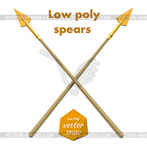 Crossed fighting spears. Low poly style.  - vector clipart